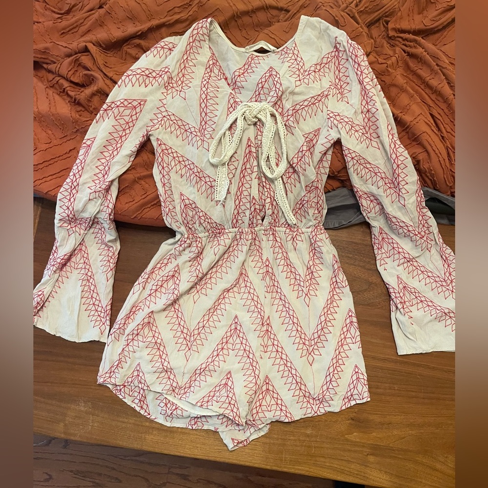 Geometric long sleeve boho romper size L